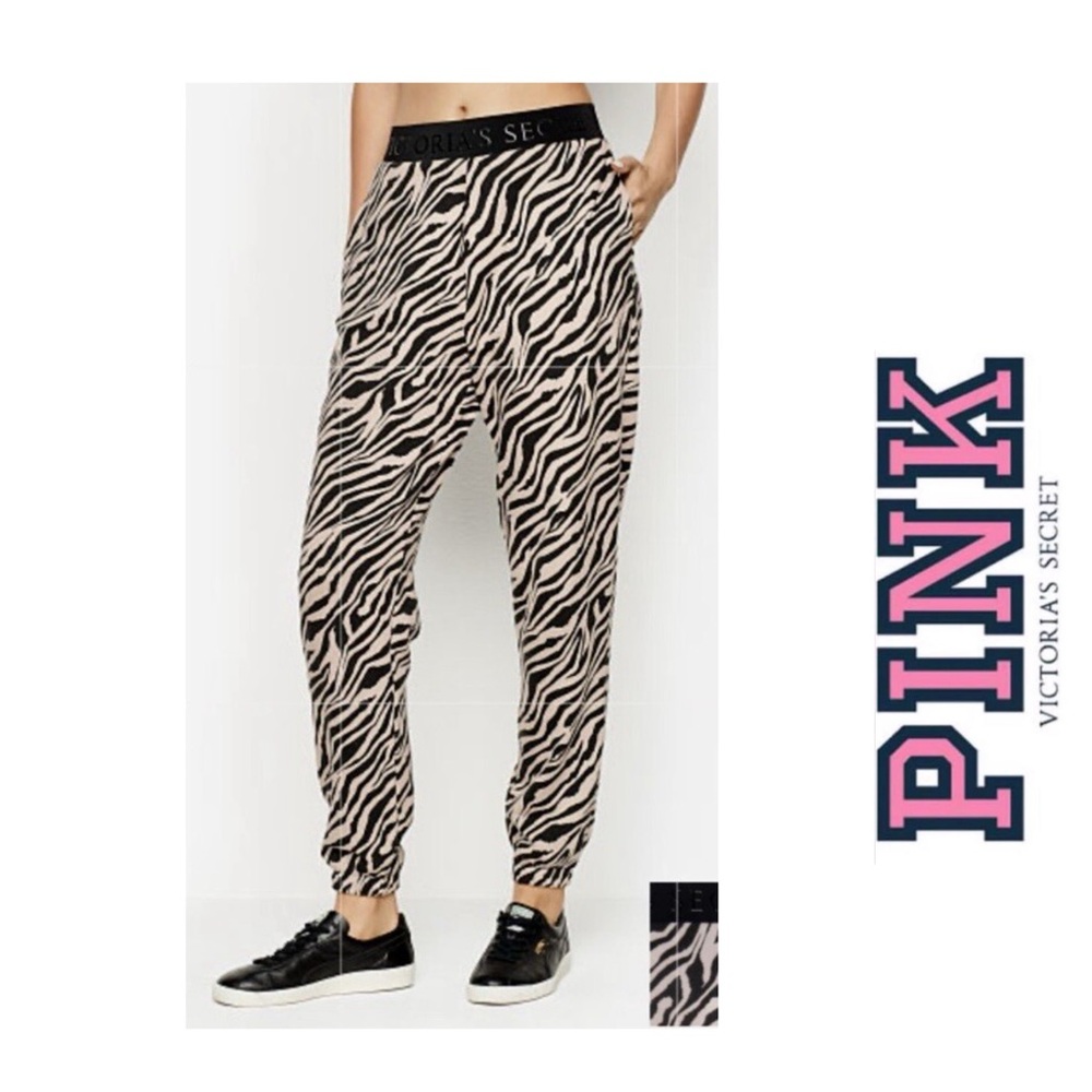 6062 Victoria's Secret Black and Cream Zebra‎ Lounge Pants - Size L